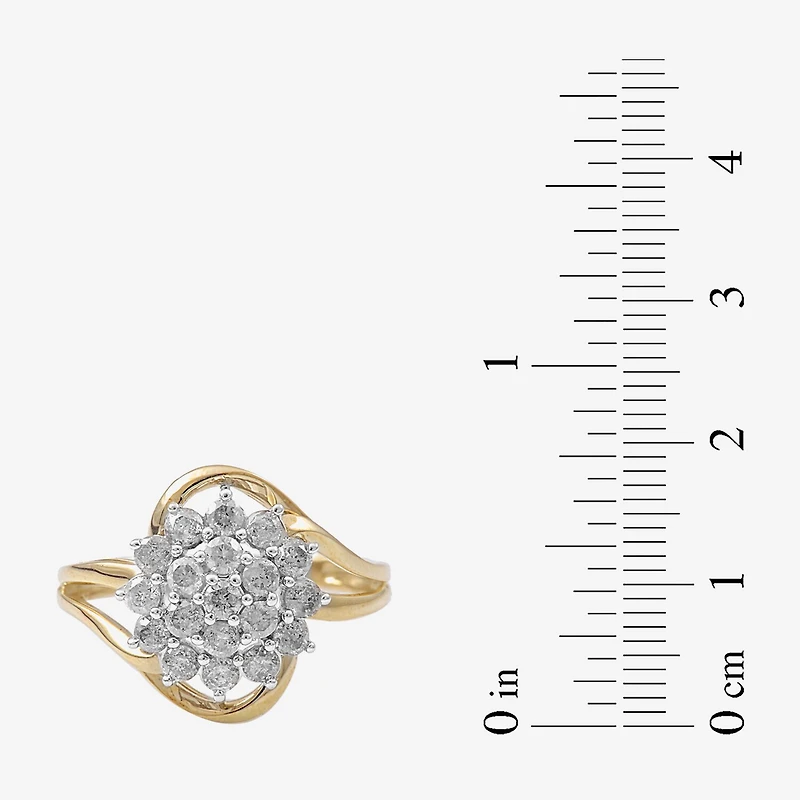 (I, I2) Womens 1 CT. T.W. Lab Grown White Diamond 10K Gold Cluster Cocktail Ring
