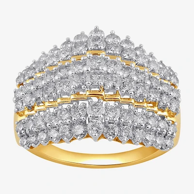 (I,I2) Womens 2 CT. T.W. Lab Grown White Diamond 10K Gold Cluster Cocktail Ring
