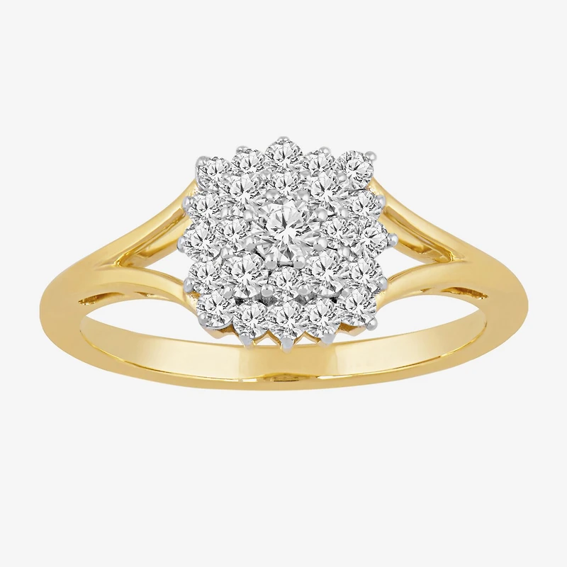 (I,I2) Womens 1/2 CT. T.W. Lab Grown White Diamond 10K Gold Cluster Cocktail Ring