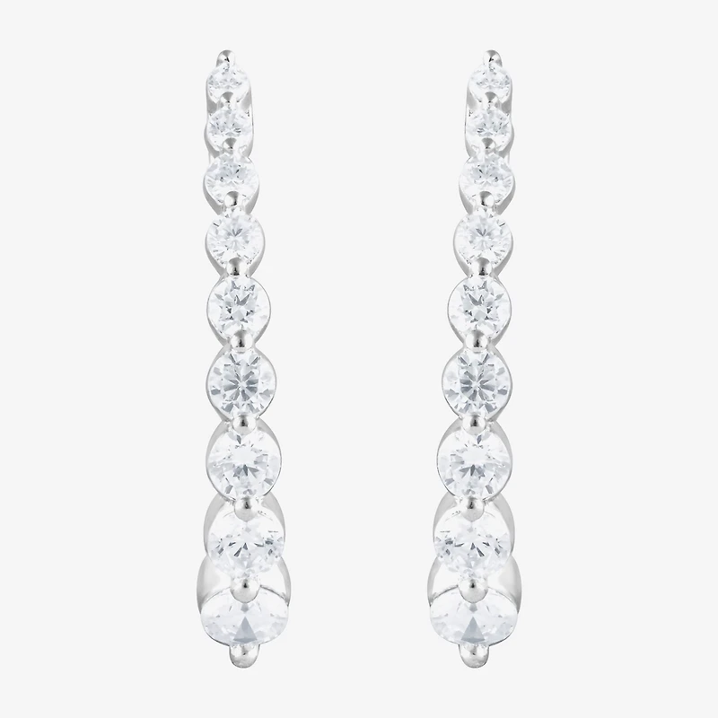 (F/Si2) Womens 1 CT. T.W. Lab Grown White Diamond 10K Gold 21.6mm Hoop Earrings