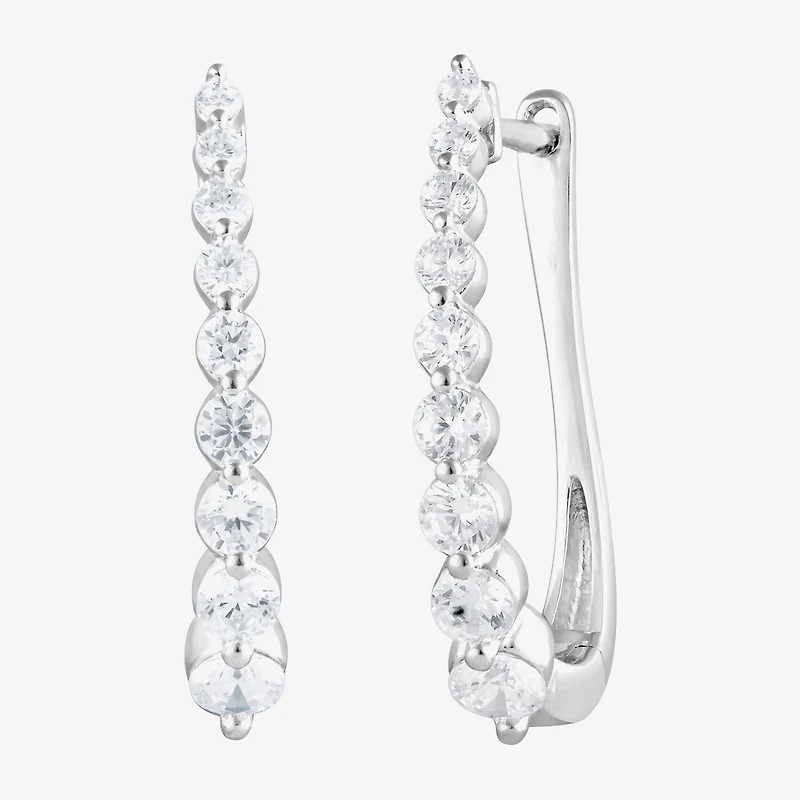 (F/Si2) Womens 1 CT. T.W. Lab Grown White Diamond 10K Gold 21.6mm Hoop Earrings