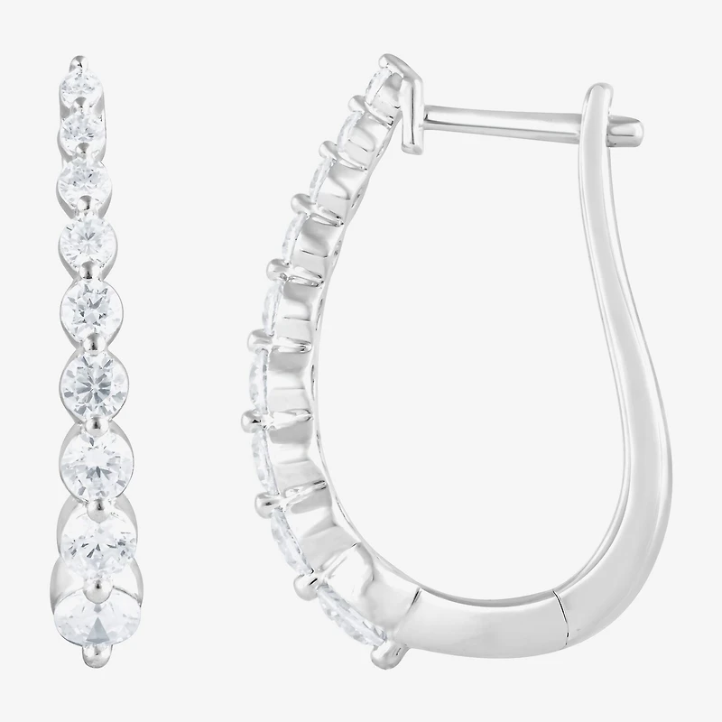 (F/Si2) Womens 1 CT. T.W. Lab Grown White Diamond 10K Gold 21.6mm Hoop Earrings