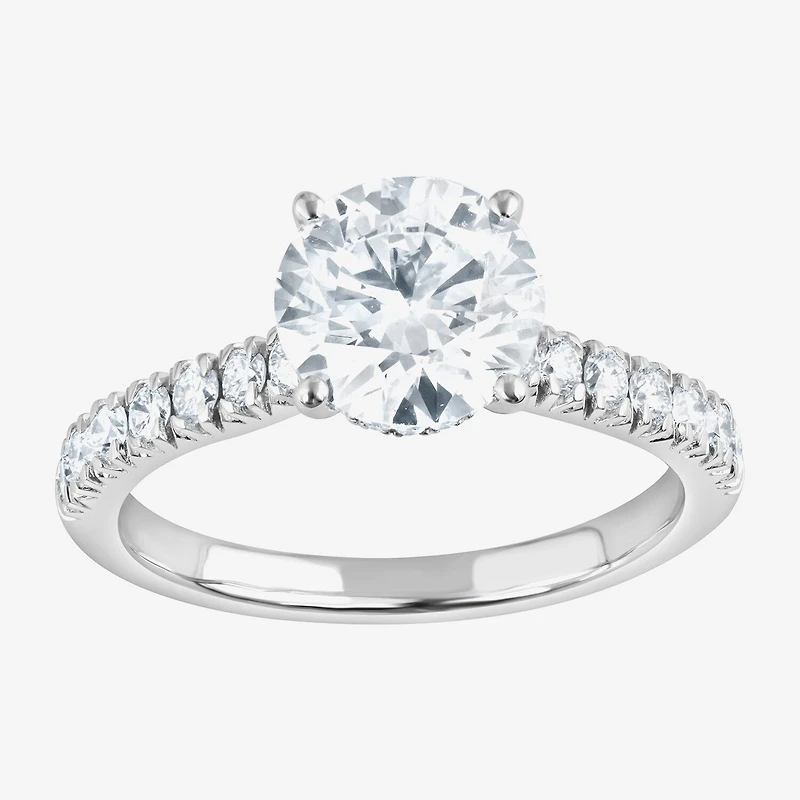 (H-I, Vs1-Vs2) Womens 2 CT. T.W. Lab Grown White Diamond 14K Gold Round Side Stone Engagement Ring