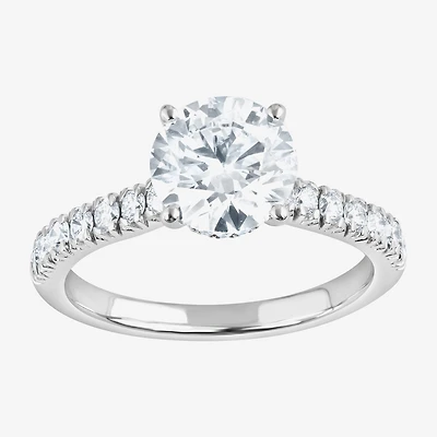(H-I, Vs1-Vs2) Womens 2 CT. T.W. Lab Grown White Diamond 14K Gold Round Side Stone Engagement Ring