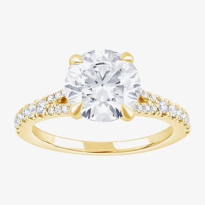 (F / Vs2) Womens 3 CT. T.W. Lab Grown White Diamond 14K Gold Round Side Stone Engagement Ring