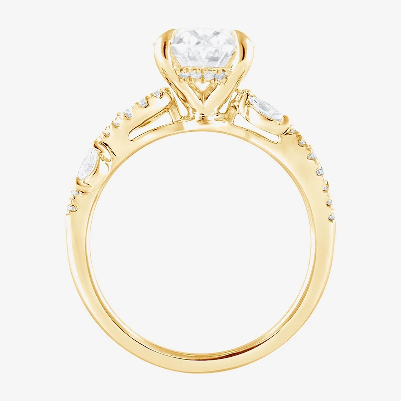 Signature By Modern Bride (F / Vs2) Womens 3 1/4 CT. T.W. Lab Grown White Diamond 14K Gold Oval Side Stone Engagement Ring