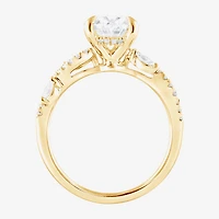 Signature By Modern Bride (F / Vs2) Womens 3 1/4 CT. T.W. Lab Grown White Diamond 14K Gold Oval Side Stone Engagement Ring