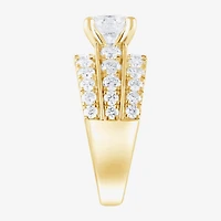 (F / Vs2) Womens 3 1/3 Ct. T.W. Lab Grown White Diamond 10K Gold Round Side Stone Engagement Ring