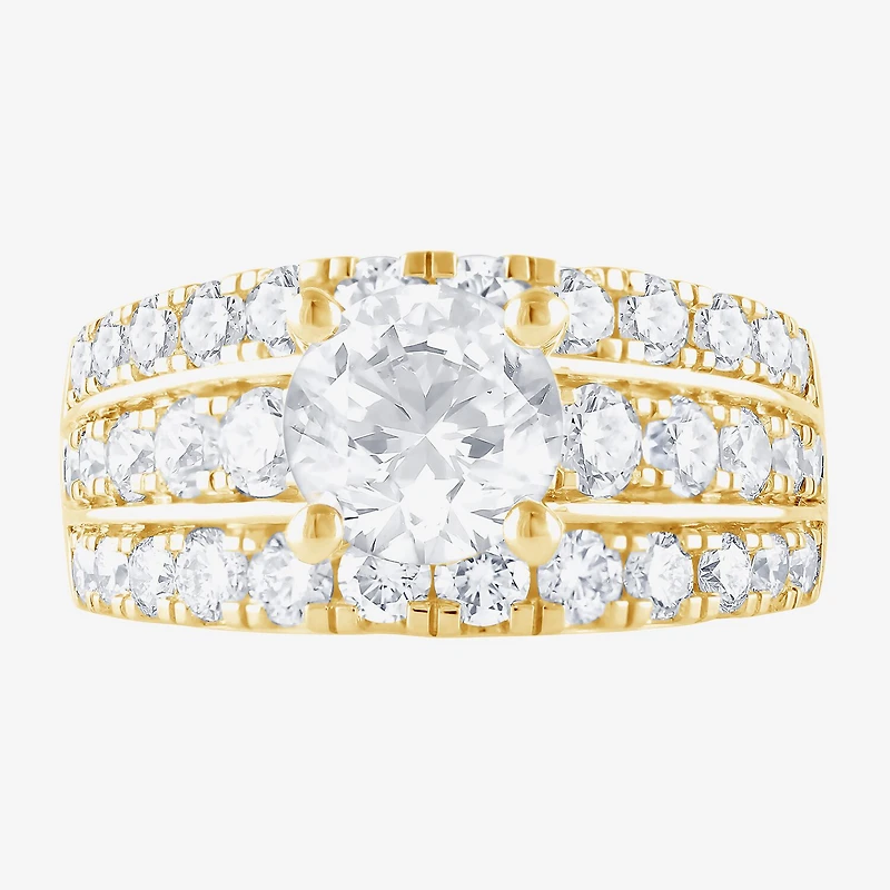 (F / Vs2) Womens 3 1/3 Ct. T.W. Lab Grown White Diamond 10K Gold Round Side Stone Engagement Ring