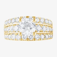 (F / Vs2) Womens 3 1/3 Ct. T.W. Lab Grown White Diamond 10K Gold Round Side Stone Engagement Ring