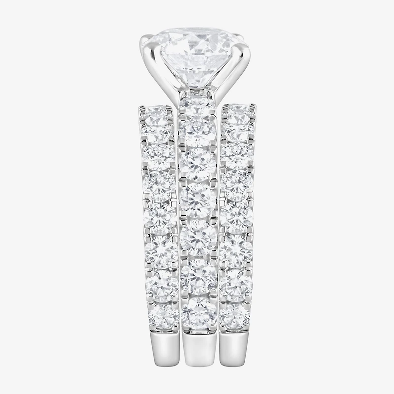 (F / Vs2) Womens 5 CT. T.W. Lab Grown White Diamond 14K Gold Round Side Stone Engagement Ring