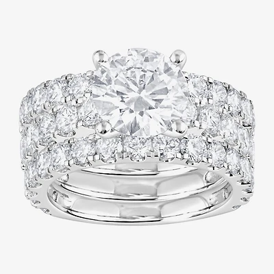 F / Vs2) Womens CT. T.W. Lab Grown White Diamond 14K Gold Round Side Stone Engagement Ring