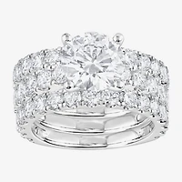 (F / Vs2) Womens 5 CT. T.W. Lab Grown White Diamond 14K Gold Round Side Stone Engagement Ring