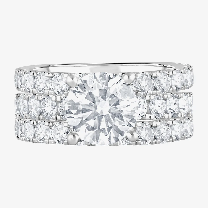 (F / Vs2) Womens 5 CT. T.W. Lab Grown White Diamond 14K Gold Round Side Stone Engagement Ring