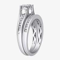 (I, I2) Womens 1/2 CT. T.W. Lab Grown White Diamond Sterling Silver Round Side Stone Halo Bridal Set