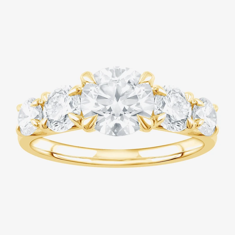 (F / Vs2) Womens 3 CT. T.W. Lab Grown White Diamond 14K Gold Round 5-Stone Engagement Ring