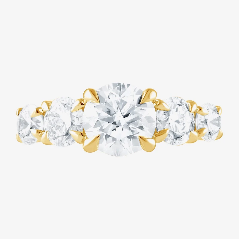 (F / Vs2) Womens 3 CT. T.W. Lab Grown White Diamond 14K Gold Round 5-Stone Engagement Ring