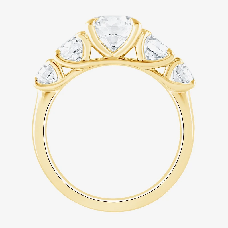 (F / Vs2) Womens 3 CT. T.W. Lab Grown White Diamond 14K Gold Round 5-Stone Engagement Ring