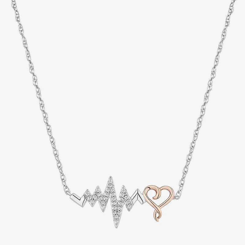 (I, I2) Womens 1/6 CT. T.W. Lab Grown White Diamond 14K Rose Gold Over Silver Sterling Silver Heart 18 Inch Pendant Necklace