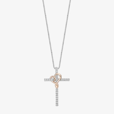 Cross (I, I2) Womens 1/10 CT. T.W. Lab Grown White Diamond 14K Rose Gold Over Silver Sterling Silver Cross 18 Inch Pendant Necklace