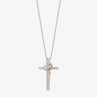 Cross (I, I2) Womens 1/10 CT. T.W. Lab Grown White Diamond 14K Rose Gold Over Silver Sterling Silver Cross 18 Inch Pendant Necklace