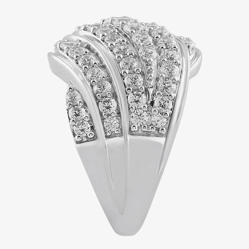 (I / I2) Womens 2 CT.T.W. Lab Grown White Diamond Sterling Silver Round Cluster Crossover Cocktail Ring