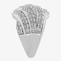 (I / I2) Womens 2 CT.T.W. Lab Grown White Diamond Sterling Silver Round Cluster Crossover Cocktail Ring