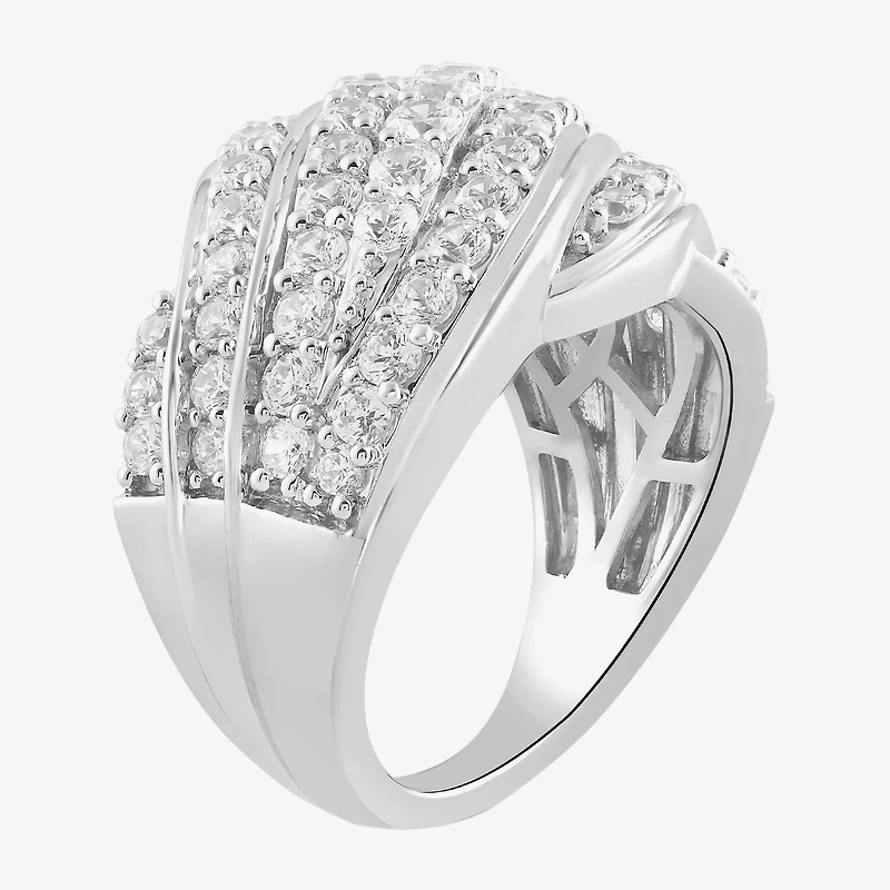 (I / I2) Womens 2 CT.T.W. Lab Grown White Diamond Sterling Silver Round Cluster Crossover Cocktail Ring
