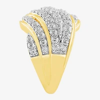 (I / I2) Womens 2 CT.T.W. Lab Grown White Diamond Sterling Silver Round Cluster Crossover Cocktail Ring