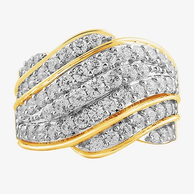 (I / I2) Womens 2 CT.T.W. Lab Grown White Diamond Sterling Silver Round Cluster Crossover Cocktail Ring