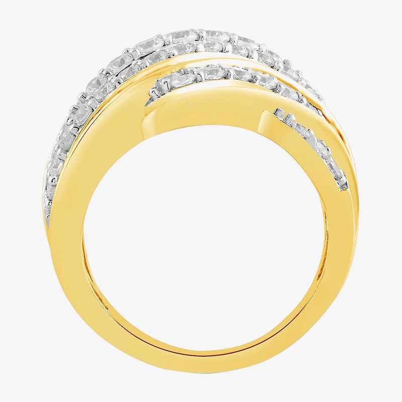 (I / I2) Womens 2 CT.T.W. Lab Grown White Diamond Sterling Silver Round Cluster Crossover Cocktail Ring