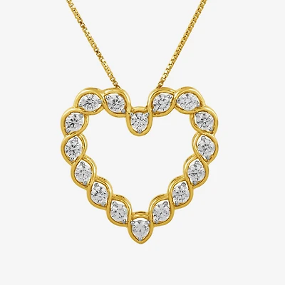 I/ I2 Womens 1 CT. T.W. Lab Grown White Diamond 14K Gold Over Silver Heart Pendant