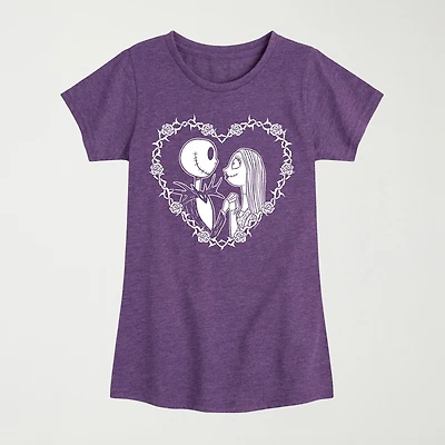 Little & Big Kid Girls Crew Neck Short Sleeve Regular Fit Nightmare Before Christmas Graphic T-Shirt