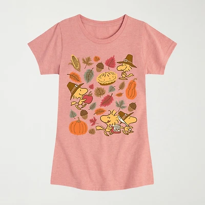 Girls Crew Neck Short Sleeve Snoopy Graphic T-Shirt