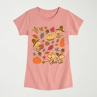 Girls Crew Neck Short Sleeve Snoopy Graphic T-Shirt