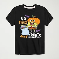 No Tricks Just Treats Halloween Little & Big Kid Boys Crew Neck Short Sleeve Regular Fit Spongebob Graphic T-Shirt
