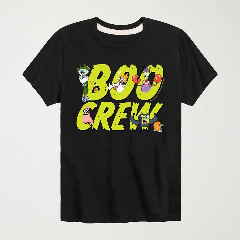 Boo Crew Halloween Little & Big Kid Boys Neck Short Sleeve Regular Fit Spongebob Graphic T-Shirt