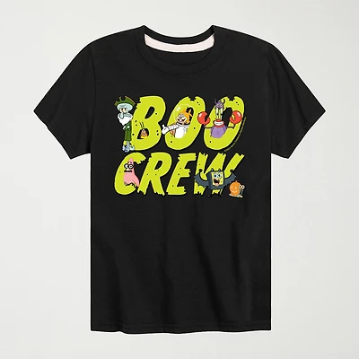 Boo Crew Halloween Little & Big Kid Boys Neck Short Sleeve Regular Fit Spongebob Graphic T-Shirt
