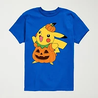 Pikachu Pumpkin Little & Big Kid Boys Crew Neck Short Sleeve Regular Fit Pokemon Graphic T-Shirt