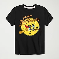 Broomstick Witch Happy Halloween Little & Big Kid Boys Crew Neck Short Sleeve Regular Fit Pete the Cat Graphic T-Shirt