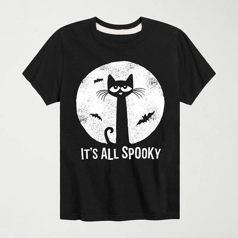 It'S All Spooky Halloween Little & Big Kid Boys Crew Neck Short Sleeve Regular Fit Pete the Cat Graphic T-Shirt