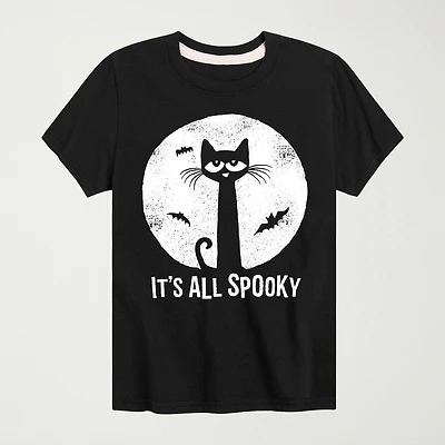 It'S All Spooky Halloween Little & Big Kid Boys Crew Neck Short Sleeve Regular Fit Pete the Cat Graphic T-Shirt