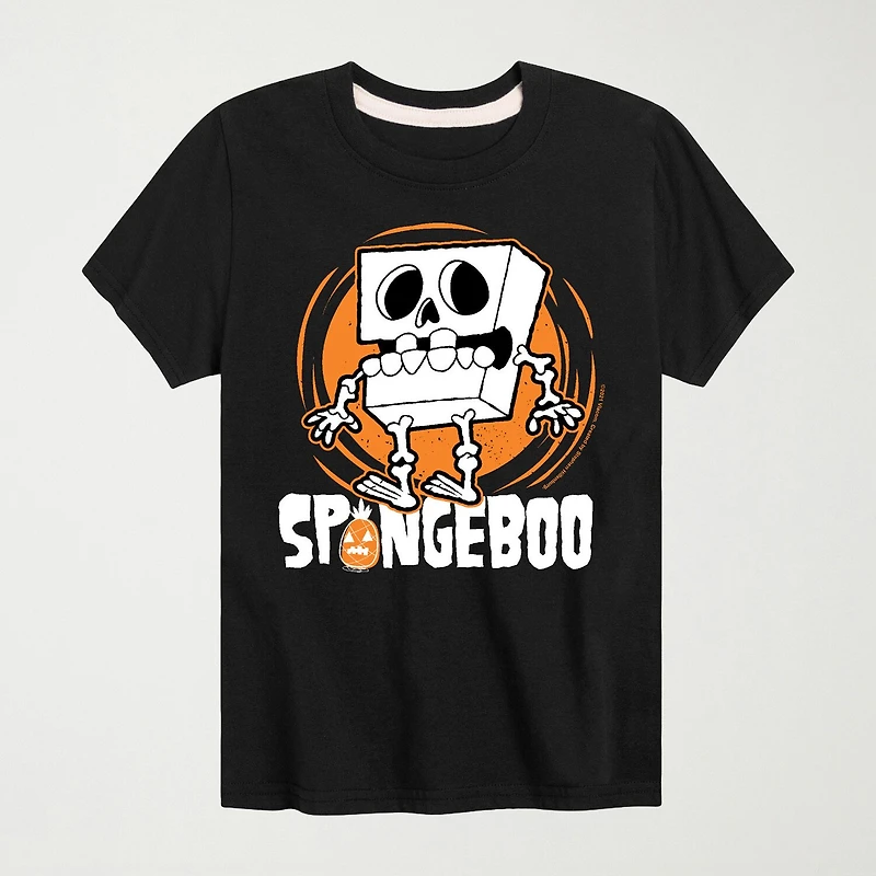 Spongeboo Skeleton Halloween Little & Big Kid Boys Crew Neck Short Sleeve Regular Fit Spongebob Graphic T-Shirt