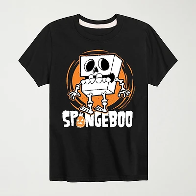 Spongeboo Skeleton Halloween Little & Big Kid Boys Crew Neck Short Sleeve Regular Fit Spongebob Graphic T-Shirt