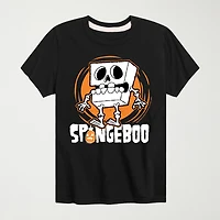 Spongeboo Skeleton Halloween Little & Big Kid Boys Crew Neck Short Sleeve Regular Fit Spongebob Graphic T-Shirt