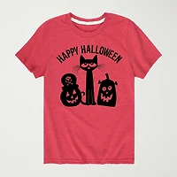 Halloween Pumpkins Little & Big Kid Boys Crew Neck Short Sleeve Regular Fit Pete the Cat Graphic T-Shirt