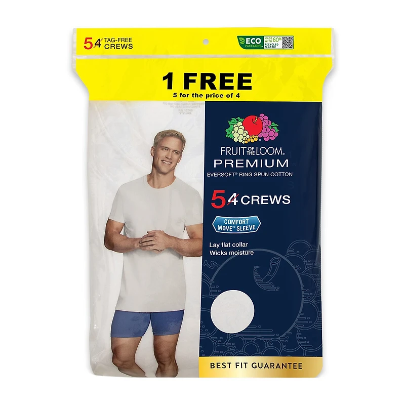 Fruit of the Loom Premium Mens 5 Pack Short Sleeve Crew Neck MOISTURE_WICKING T-Shirt