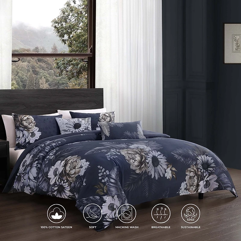 Bebejan Forget Me Not 100% Cotton Sateen 5 Piece Reversible Comforter Set