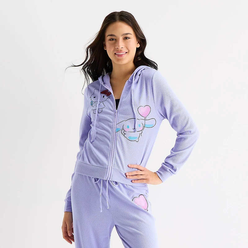 Womens Juniors Long Sleeve Hello Kitty Zipper Hoodie