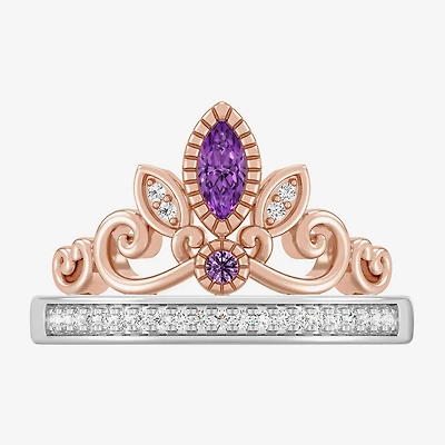 Enchanted Disney Fine Jewelry Womens 1/10 CT. T.W. Genuine Purple Amethyst 14K Two Tone Gold Over Silver Crown Princess Rapunzel Cocktail Ring